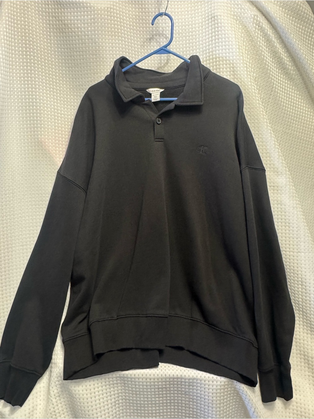 Calvin Klein Black Long-Sleeve Polo Sweatshirt Pullover